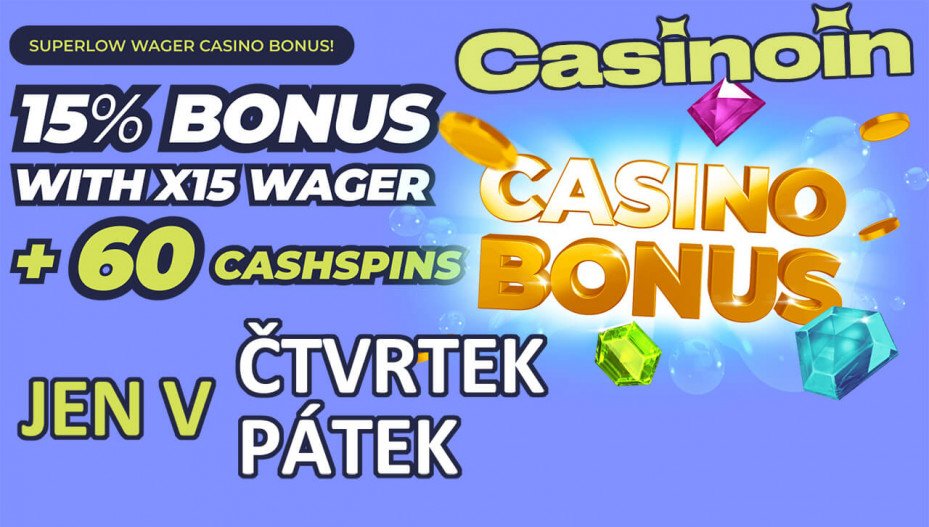 Casinoin: 15% vkladový bonus + otočky zdarma bez vkladu