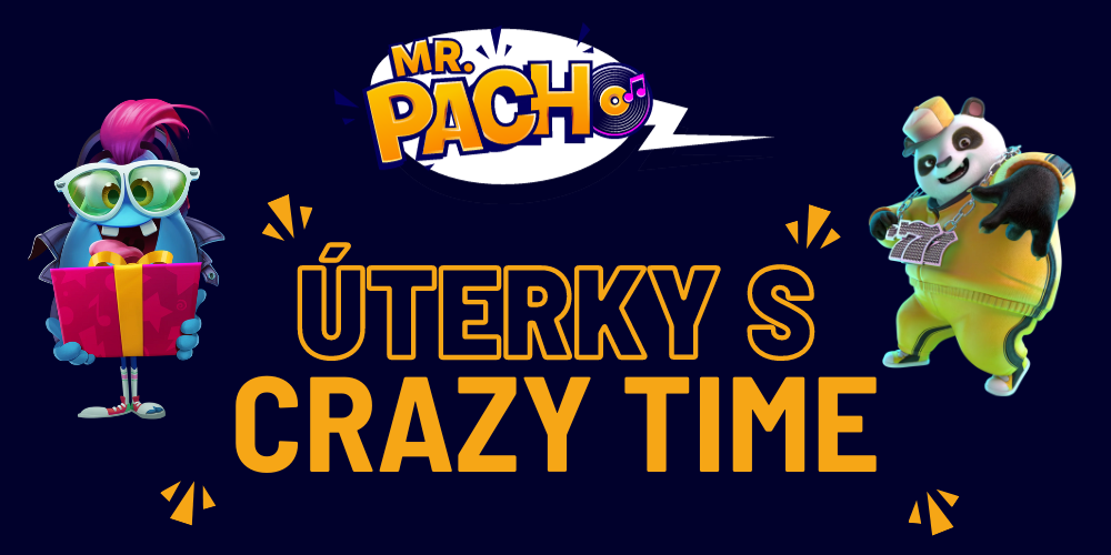 Úterky s Crazy Time v casinu Mr. Pacho: Šance na 250 Kč bonus!