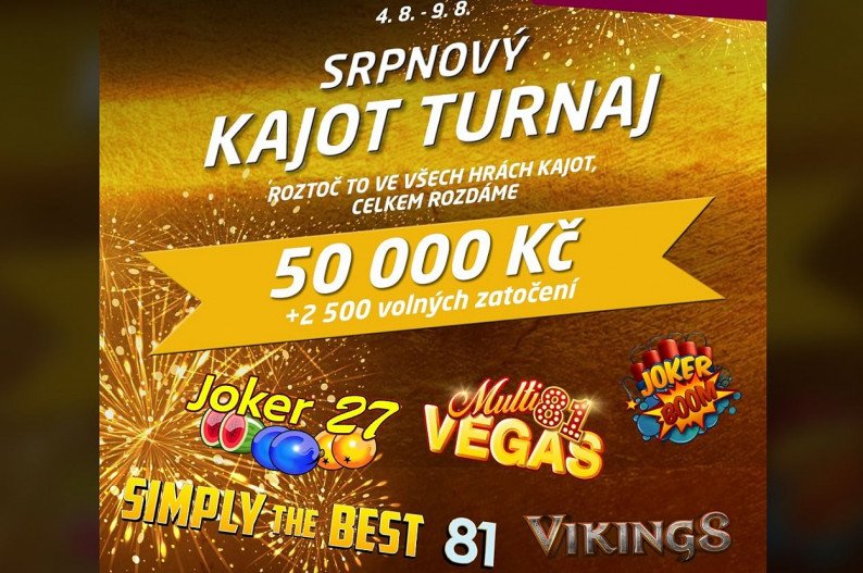 Srpnový KAJOT turnaj o 50 000 Kč a 2 500 volných zatočení v SynotTIPU