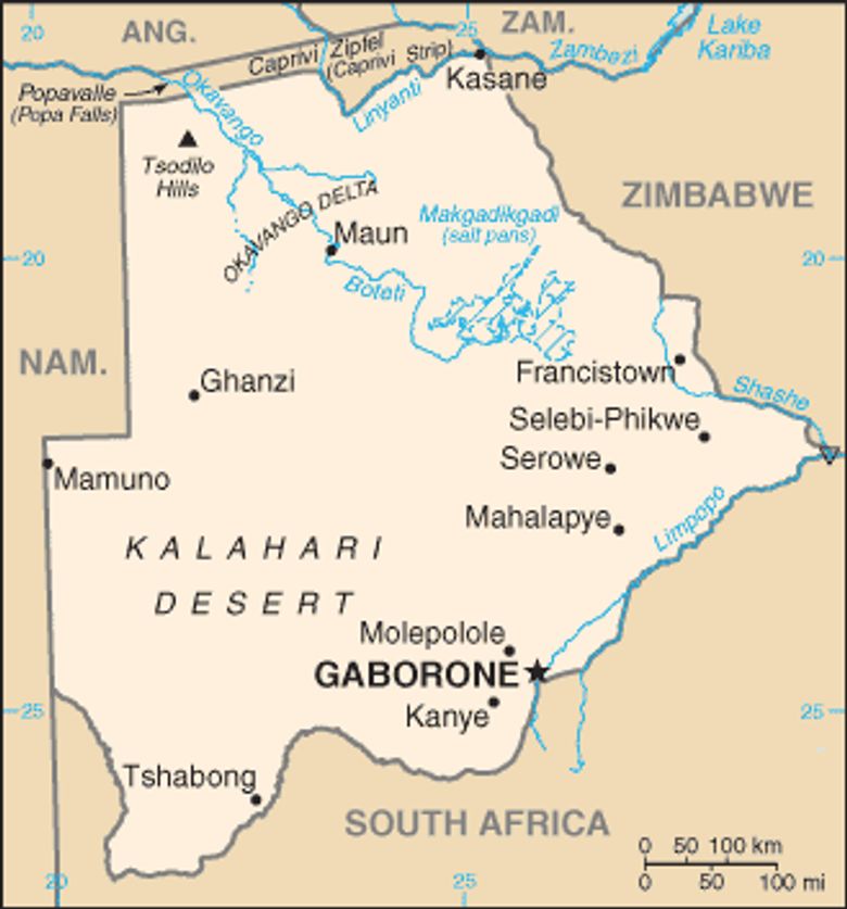 Botswana – mapa