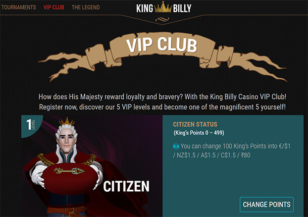 King Billy Casino VIP program