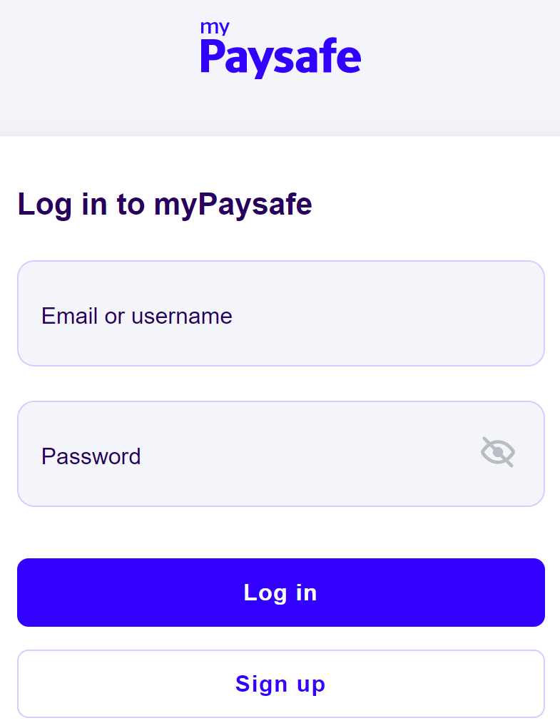 myPaysafe přihlašovací formulář