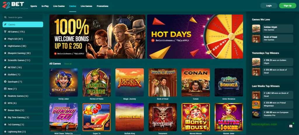 22Bet Casino home page