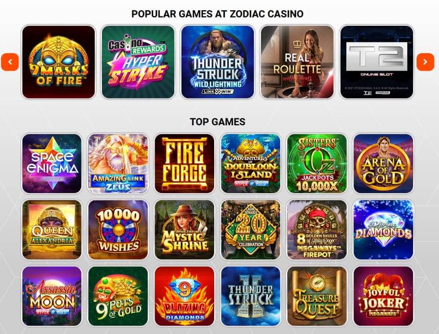 Zodiac Casino - populární hry