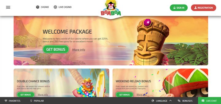 BoaBoa casino - stránka s promoakcemi