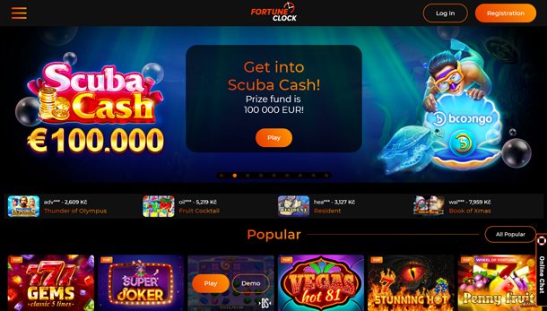 Online casino Fortune Clock - homepage