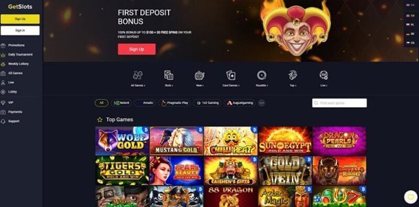 Getslots Casino home page