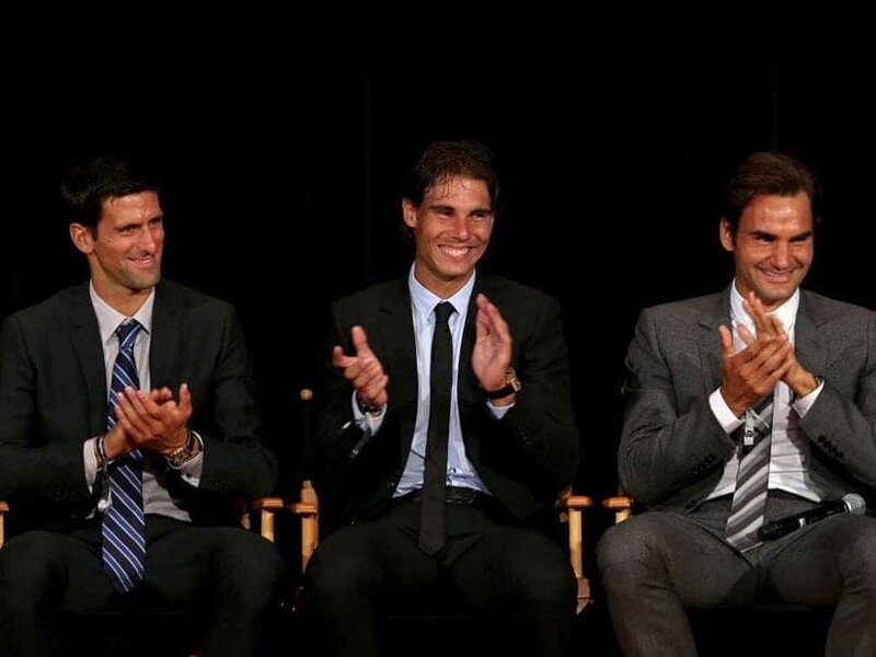 Hvězdné trio pohromadě. Zleva Djokovič, Nadal a Federer