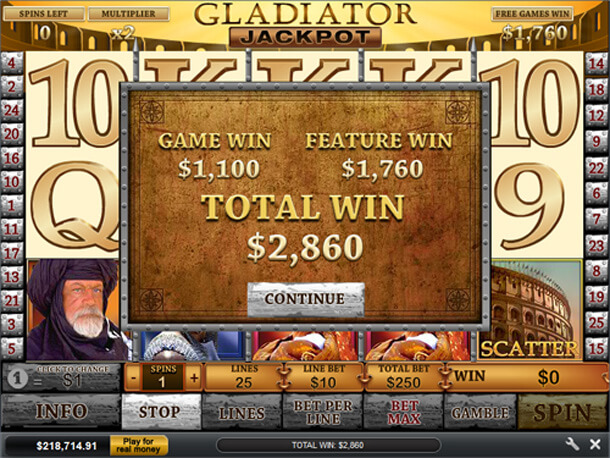 Gameplay - online automat Gladiator (Playtech)