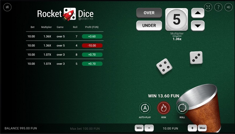 Rocket Dice: Hra kostky - nižší vyšší v online casinu Kiny Billy