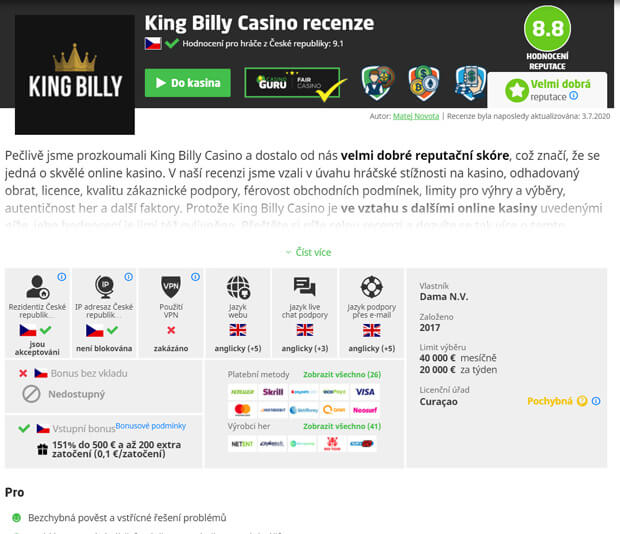 Recenze online casina na Casino Guru