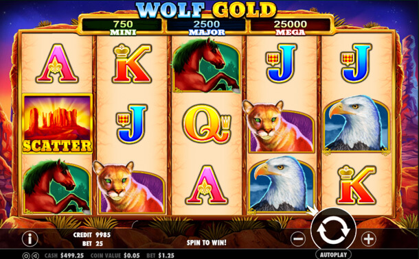 Gameplay online automatu Wolf Gold